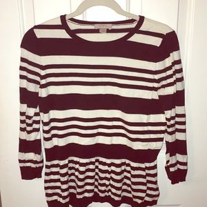 LOFT black and white striped peplum top